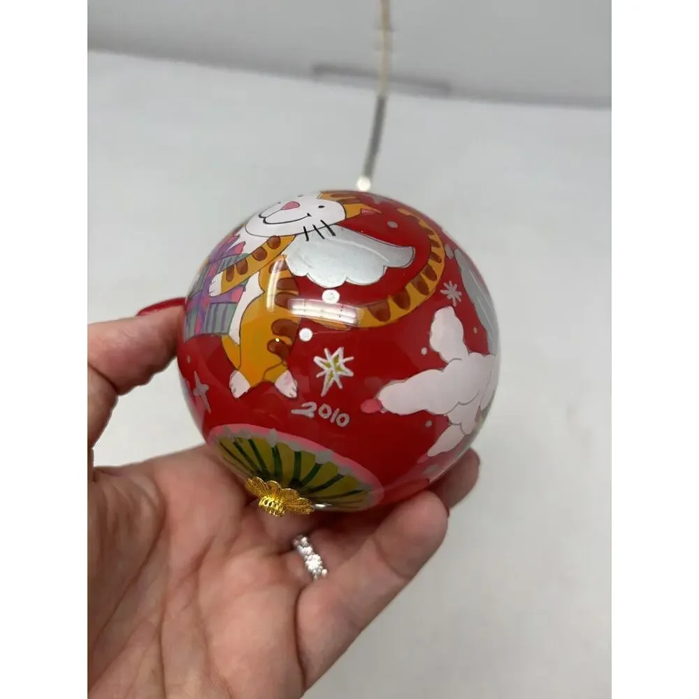 Pier 1 Li Bien Cats and Dogs Christmas Ornament 2010 Red‎ Round Kitty Puppy